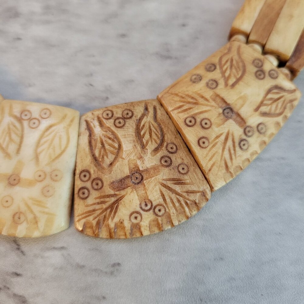 Vintage Hand Carved Tribal Necklace Ethnic Beads Statement Jewelry 18 Inch - Picture 2 of 10